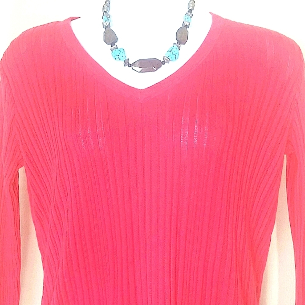 Sweater knit ribbed bright pink Fuscia 100% cotton long sleeve XL - Picture 2 of 3